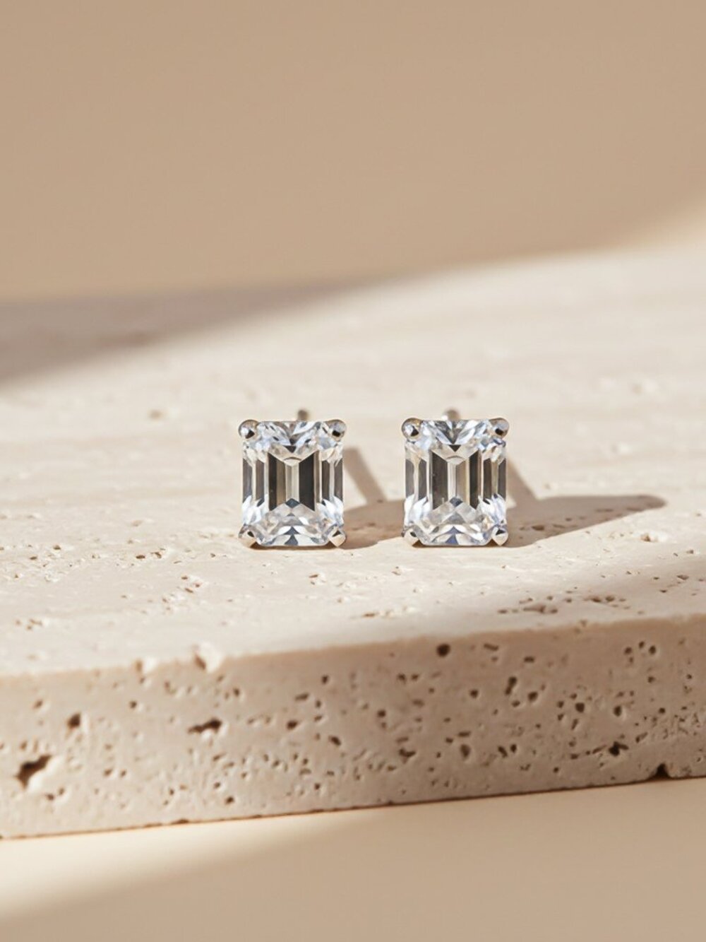 Silver Rectangle Zircon Stud Earrings Gold Vermeil (2.5 Micron)